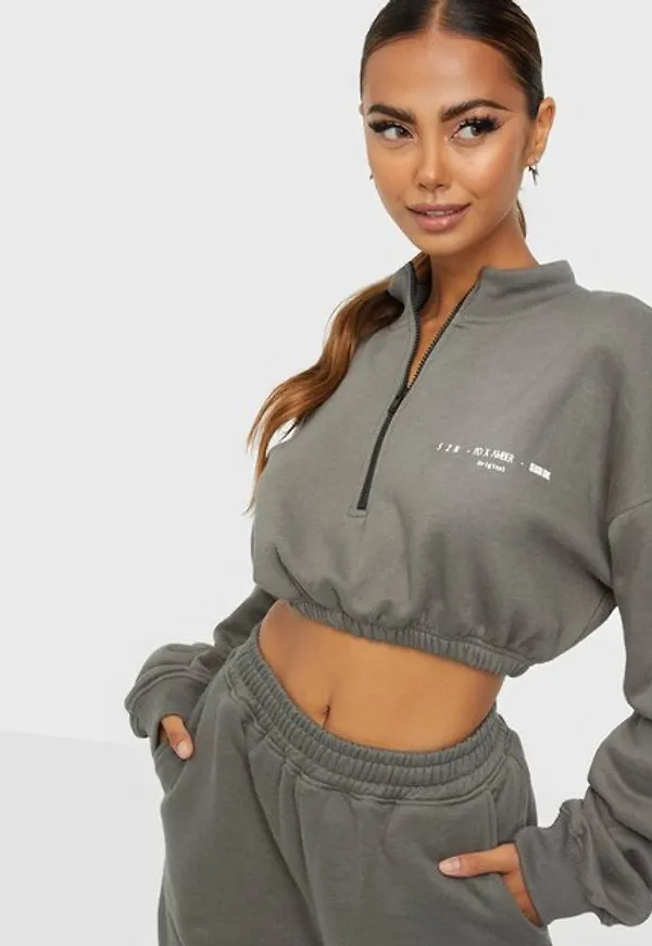Public Desire Amber Gill Shoulder Pad Crop Sweatshirt Co-Ord Sweatshirts