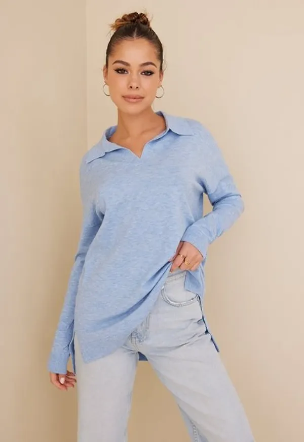 Only Onllesly L/S Polo Pullover Ex Knt Stickade tröjor Cashmere Blue W. Melange
