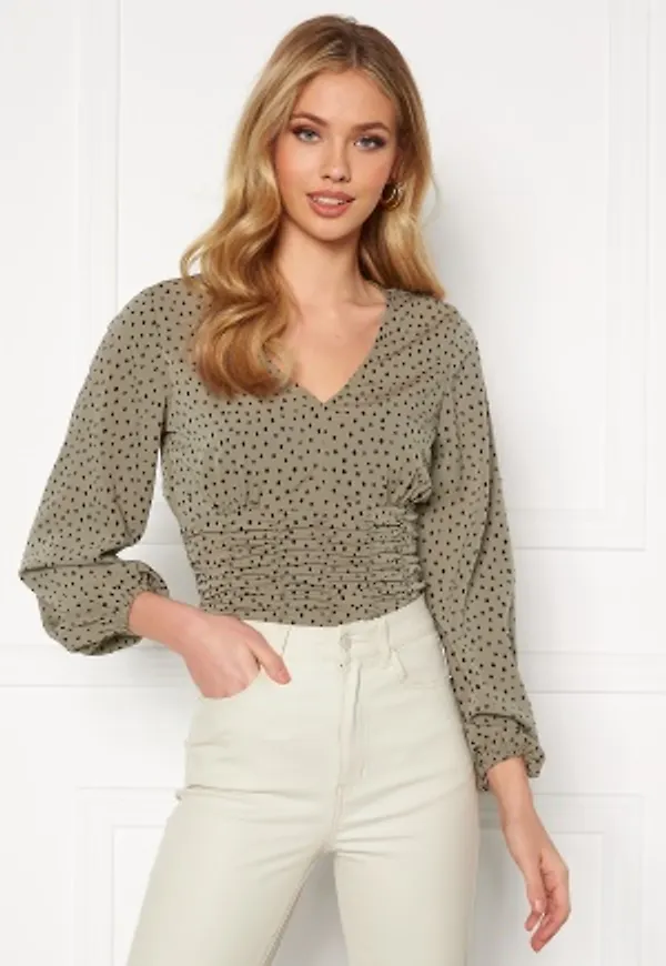 BUBBLEROOM Adelia cropped blouse Dusty green / Black / Dotted 34