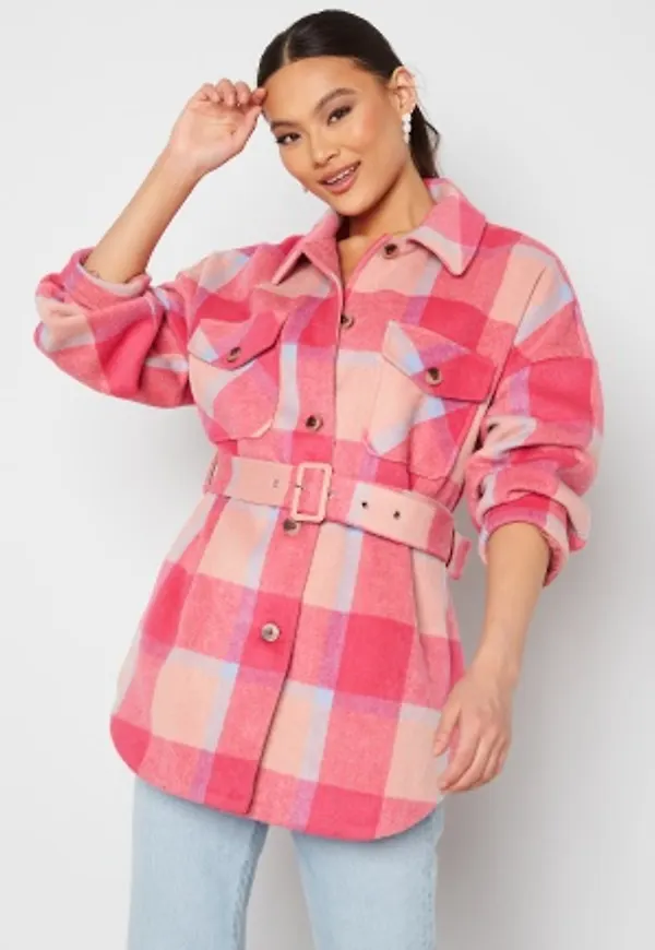 Pieces Selma Spring Overshirt Jacket Misty Rose Checks:F XS