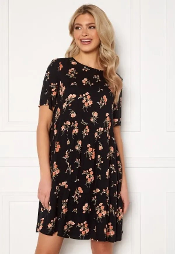 Pieces Trina SS Dress Black Flower XS