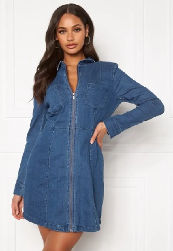Noisy May Lisa Denim Zip Dress Medium Blue Denim S