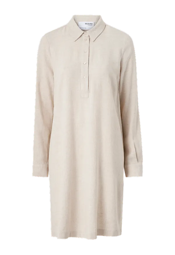 Selected FEMME - Klänning slfViva LS Short Dress - Beige