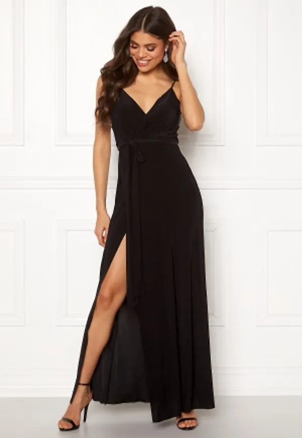 Goddiva Wrap Front Maxi Dress Black L (UK14)