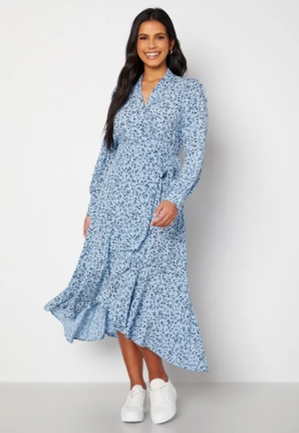 Y.A.S Clora LS Midi Wrap Dress Kentucky Blue AOP M