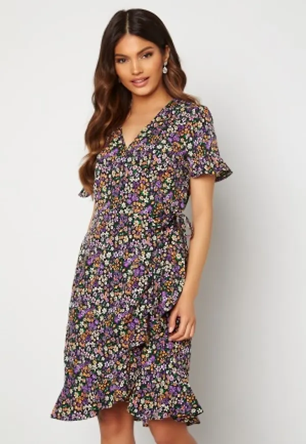 ONLY Olivia S/S Wrap Dress Black / Shore Flower 34
