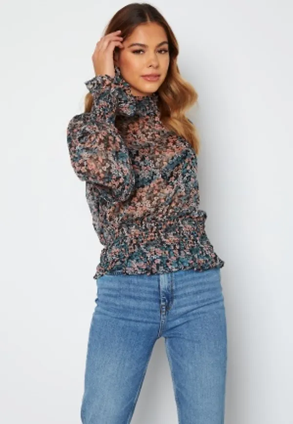 Sisters Point Unea LS Blouse 811 Grey/Coral Flowe XL