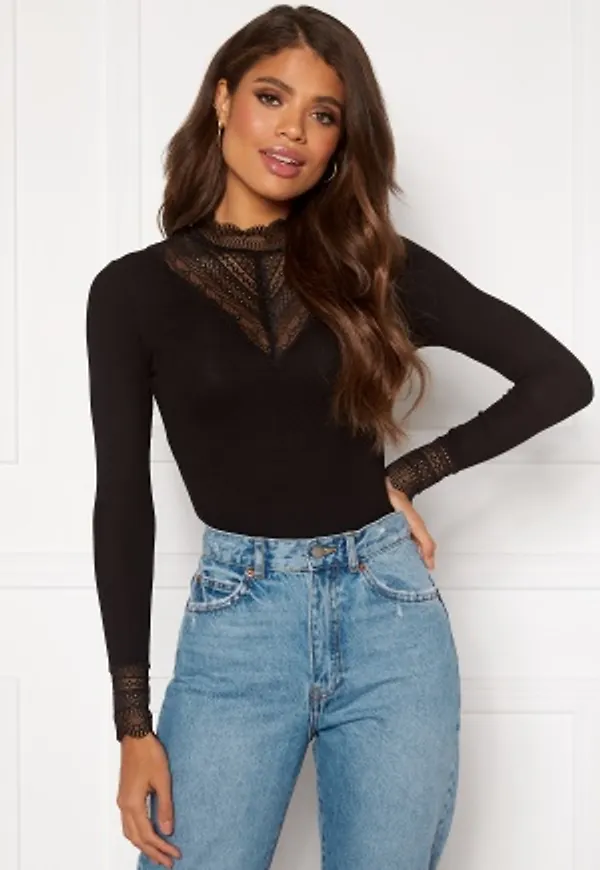 ONLY Tilde L/S High Neck Lace Top JRS Black XS