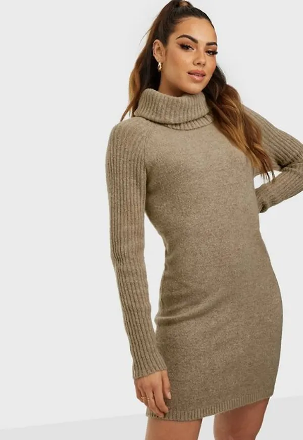 Object Collectors Item Objnonsia Rib L/S Rollneck Dress Re Stickade klänningar Incense Melange