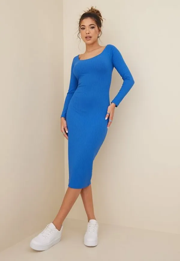 NLY Trend Rib Shoulder Dress Fodralklänningar Blå