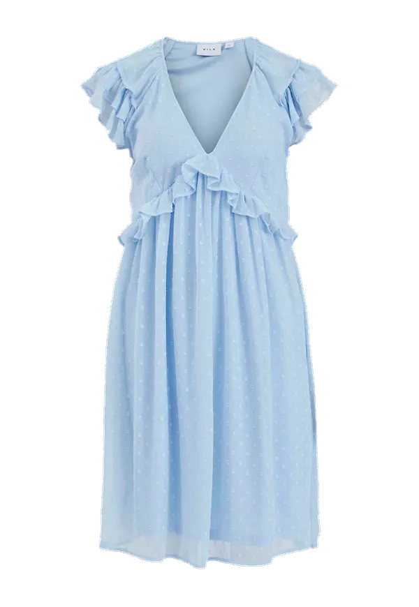 Vila - Klänning viArmina V-neck S/S Short Dress - Blå
