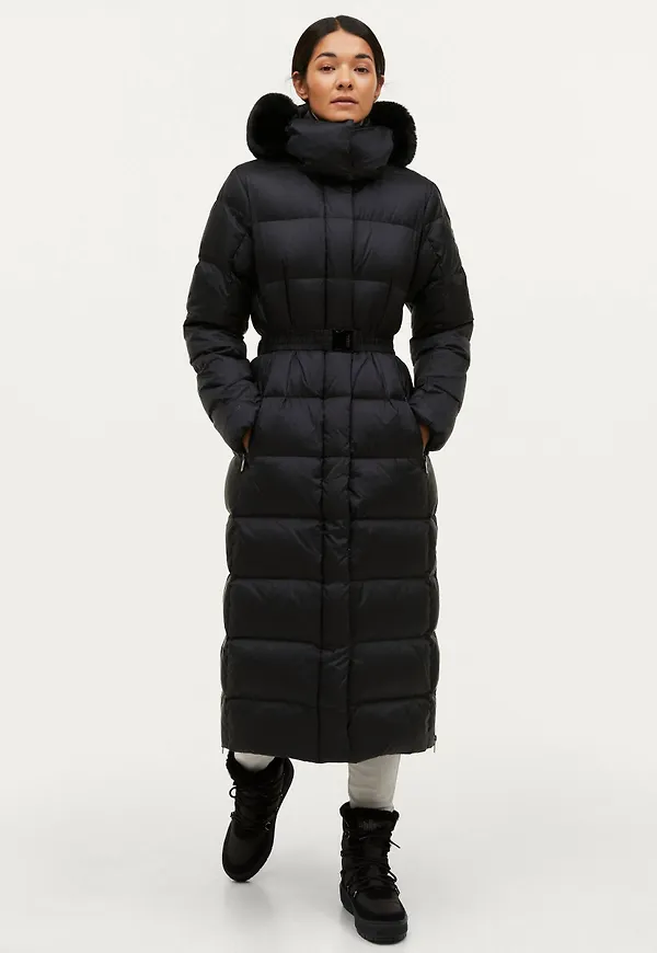 Áhkká - Dunkappa Gold Long Down Coat Shiny - Svart
