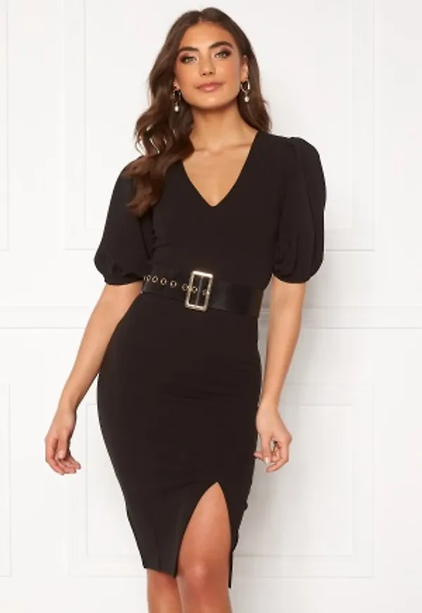 Alexandra Nilsson X Bubbleroom Deep neck puff sleeve dress Black 34