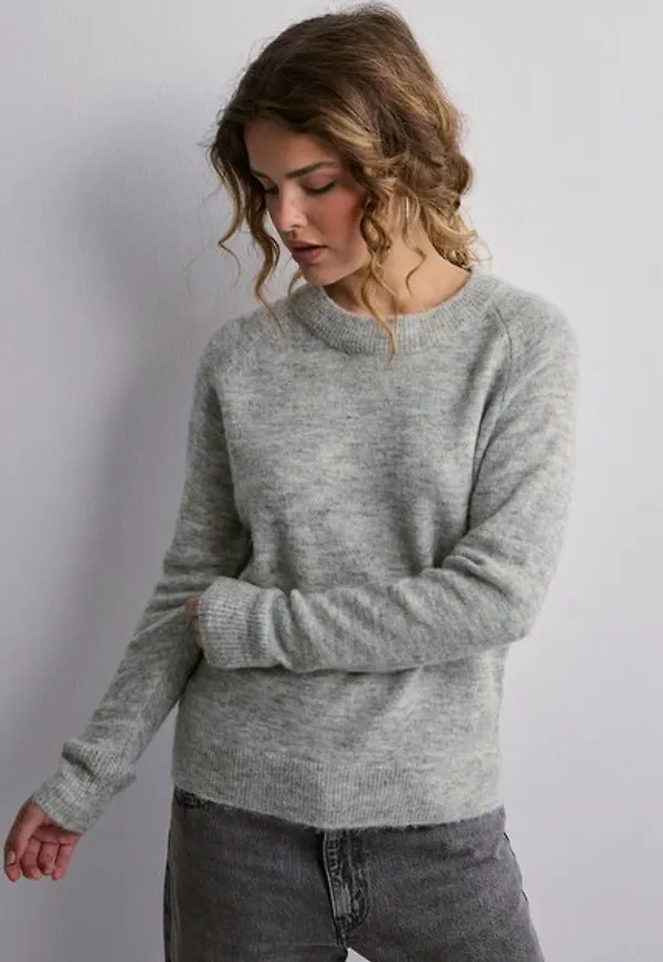 Selected Femme Slflulu Ls Knit O-Neck B Noos Stickade tröjor Light Grey Melange