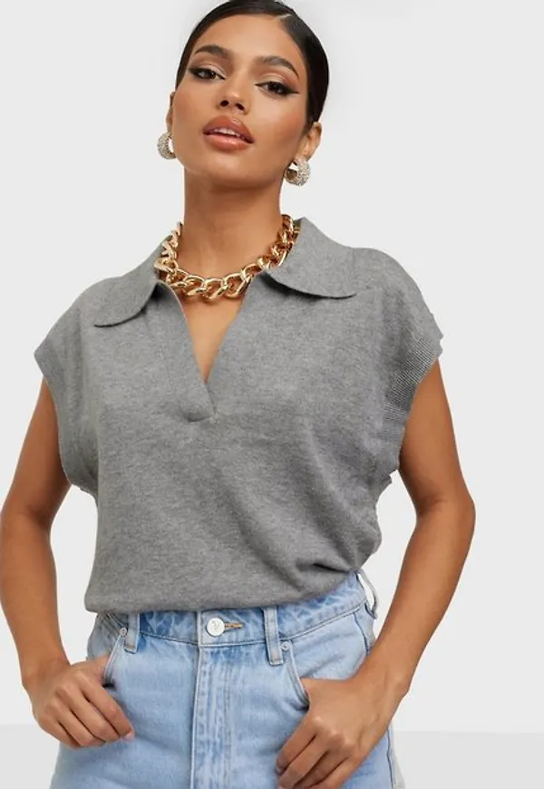 Gina Tricot Dora knitted vest Stickade västar Grey Melange