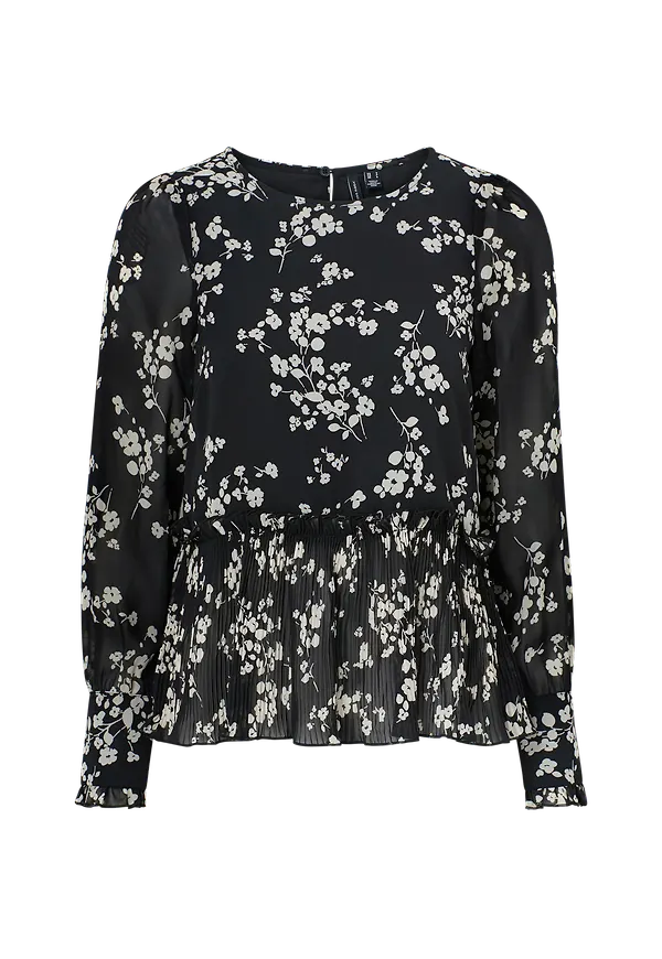 Vero Moda - Blus vmIris L/S Plisse Top Exp - Svart