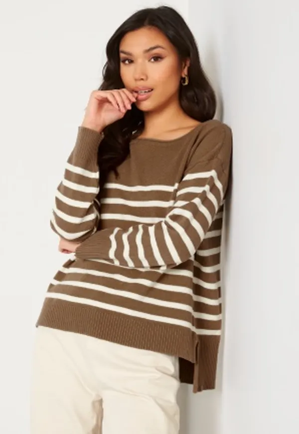 VILA Suza Boatneck L/S Stripe Knit Top Portabella Stripes:B L
