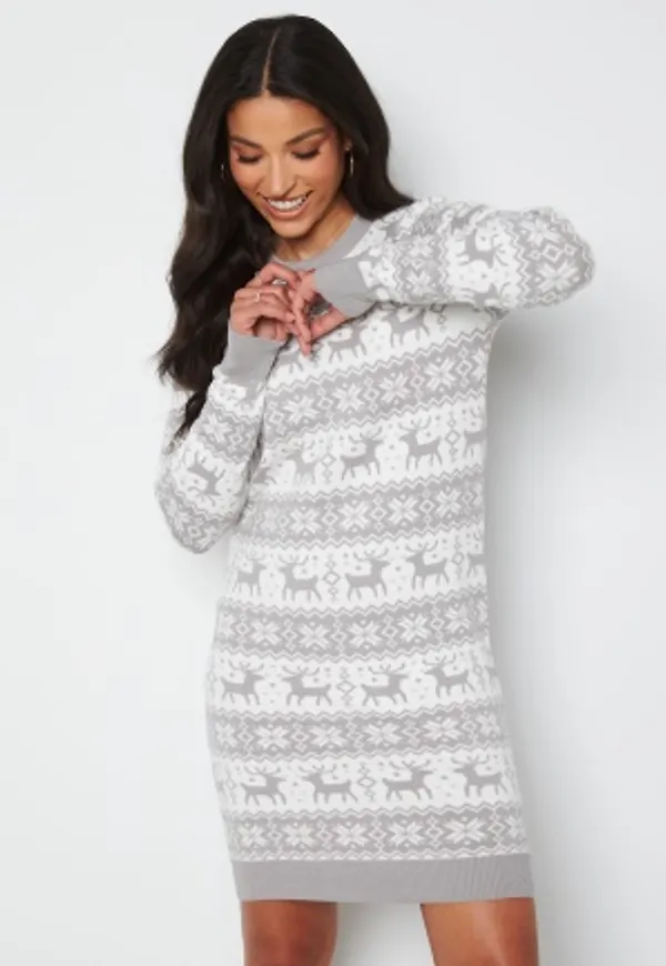 ONLY Xmas Pattern L/S Dress Dark Grey Melange L