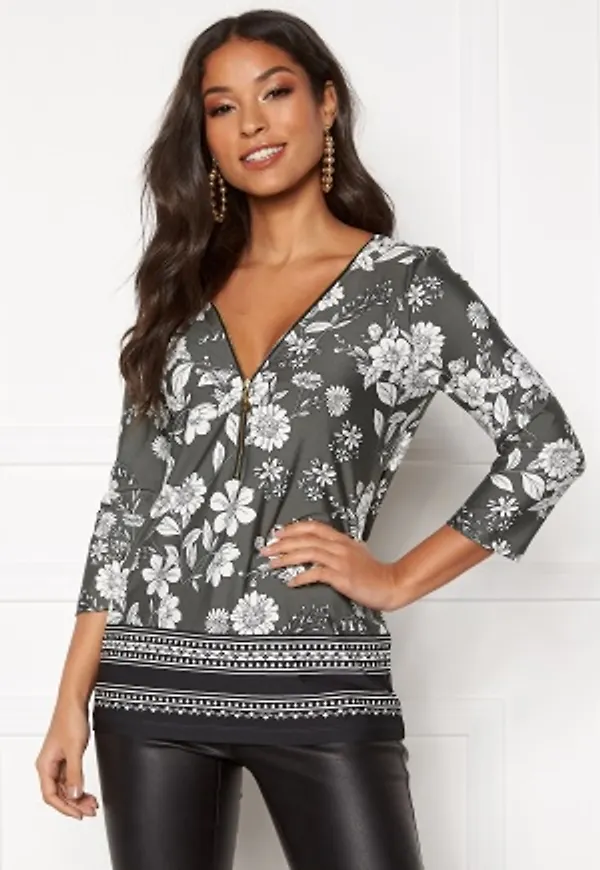 Happy Holly Marion top Khaki green / Patterned 32/34