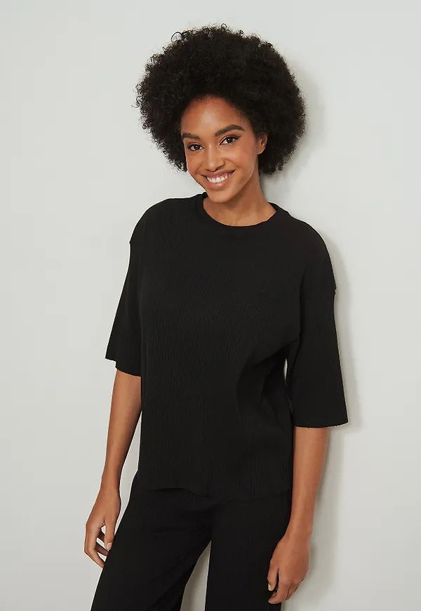 NA-KD Basic Ekologisk oversized ribbad T-shirt - Black