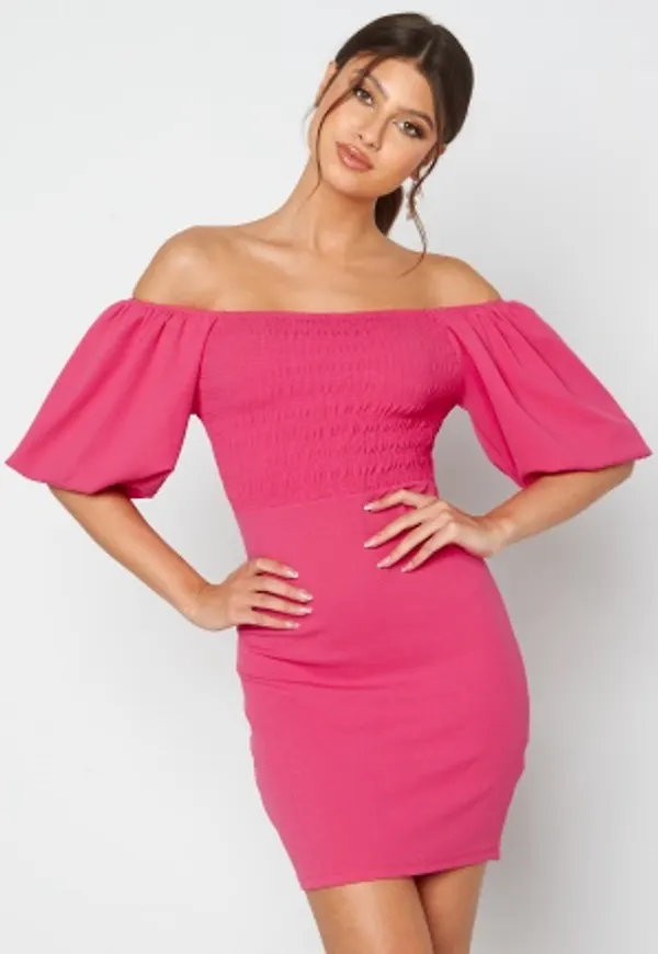 BUBBLEROOM Jenni off shoulder puff sleeve dress Dark pink M