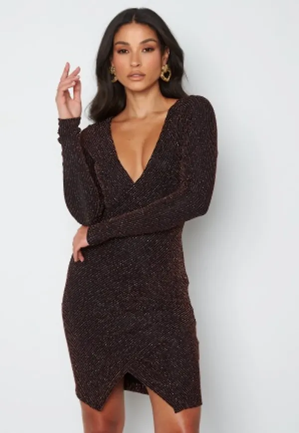 Trendyol Hannah Short V-Neck Glitter Dress Bronz/ Bronze 42