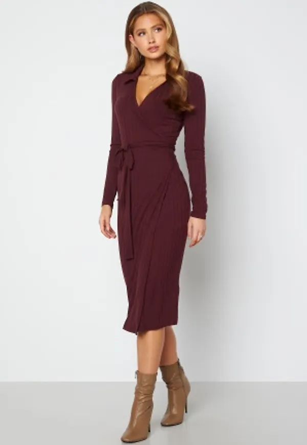 BUBBLEROOM Lillian rib dress Wine-red M