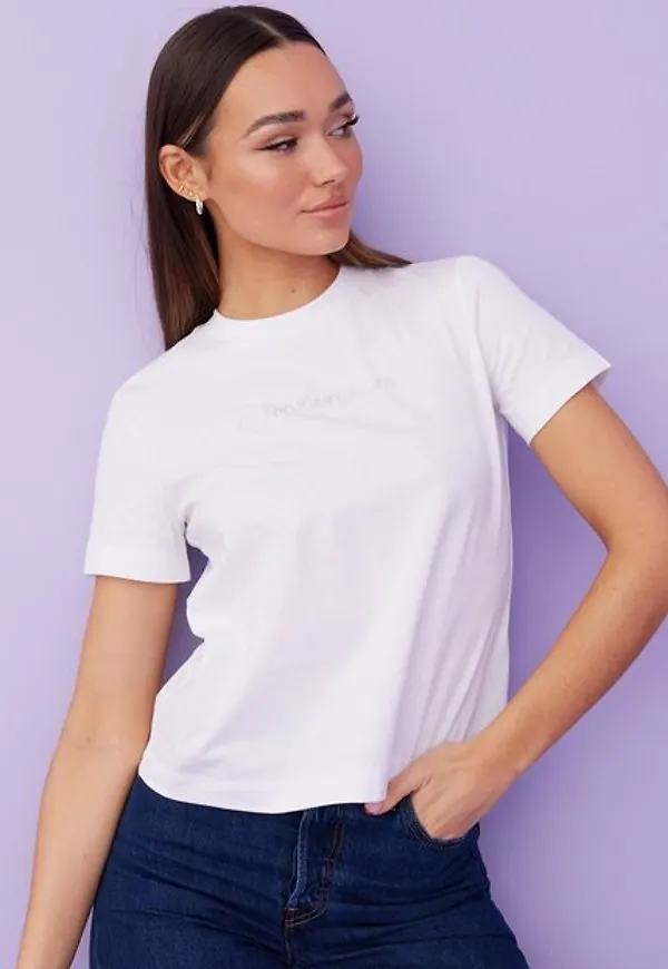 Calvin Klein Jeans Shrunken Institutional Tee Crop tops White