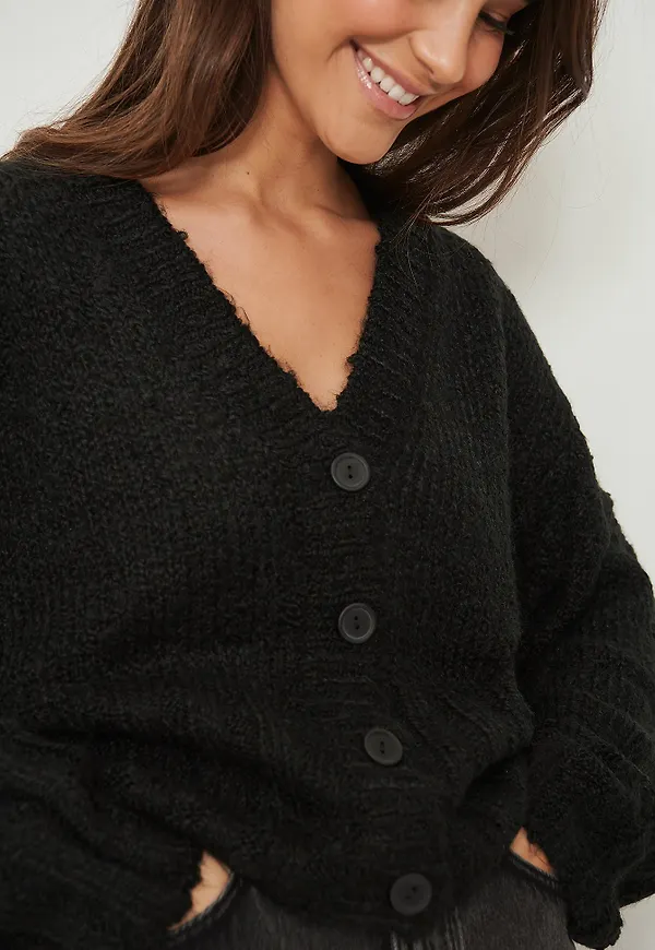 NA-KD Chunky croppad stickad cardigan - Black