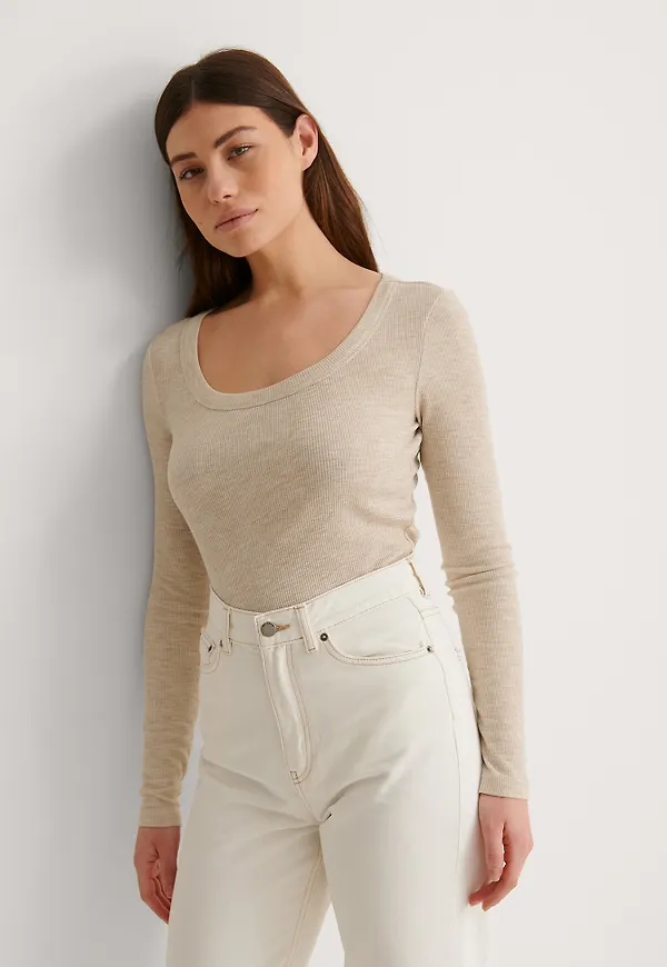 NA-KD Basic Recycled Topp Med Mjuk Ringning - Beige
