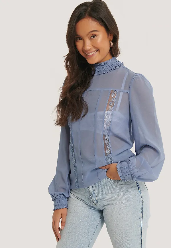 NA-KD Rynkad Blus Med Struktur - Blue