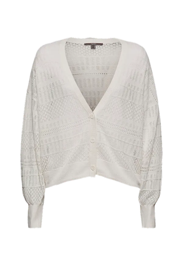 Esprit - Cardigan Linen Pointelle - Vit