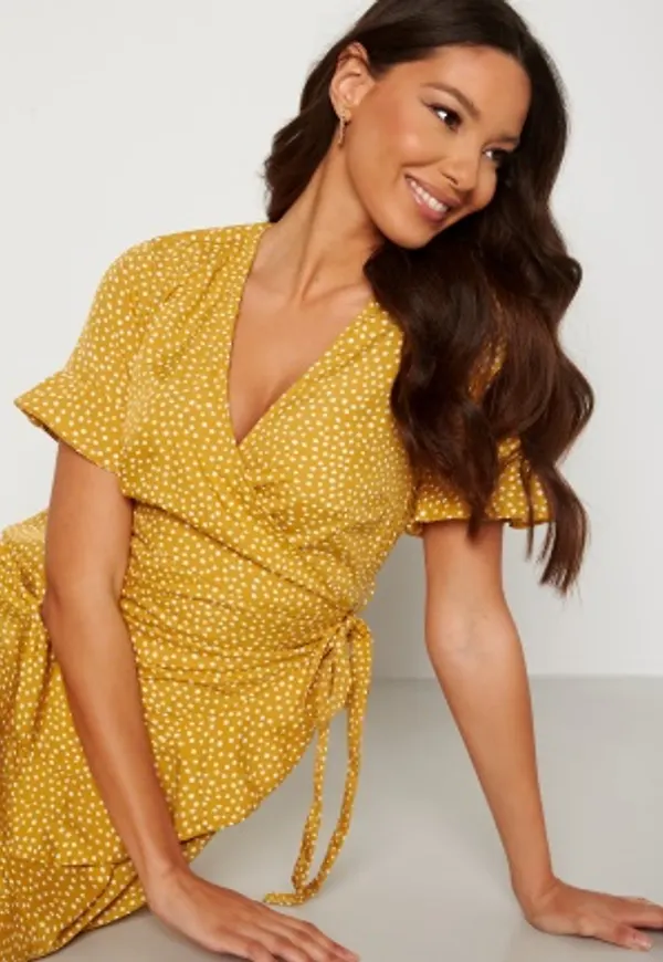 VERO MODA Henna 2/4 Wrap Dress Harvest Gold AOP:Tin XS
