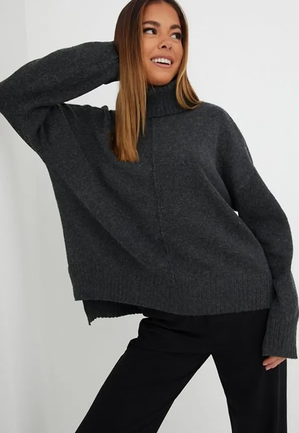Noisy May Nmian L/S Roll Neck Knit Noos Stickade tröjor Dark Grey Melange