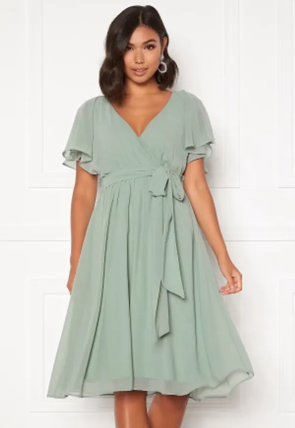 Goddiva Flutter Chiffon Midi Dress Green XXS (UK6)