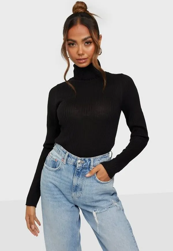 Selected Femme Slfcostina Ls Knit Rib Rollneck B N Polotröjor Black