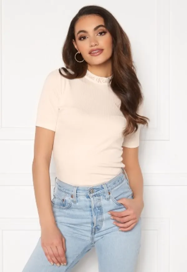 Calvin Klein Jeans Logo Trim Rib Tee PGA White Sand XS