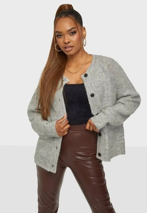 Selected Femme Slflulu Ls Knit Short Cardigan Noos Cardigans Light Grey Melange