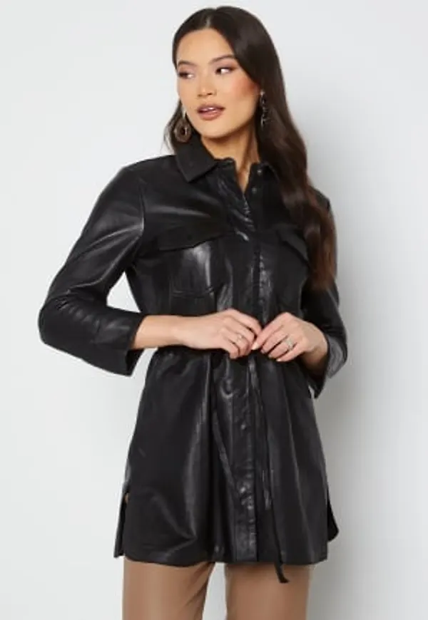 JOFAMA Jane Leather Shirt Dress 00 Black 42