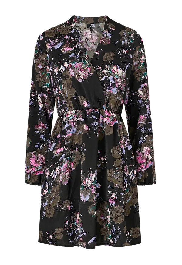 Vero Moda - Klänning vmEmilia L/S Wrap Dress - Svart