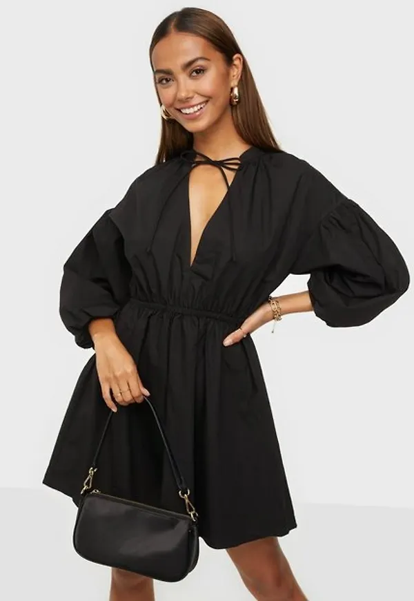 Glamorous Nelly x Glamorous Puff Sleeve Tie Mini Dress Loose fit dresses