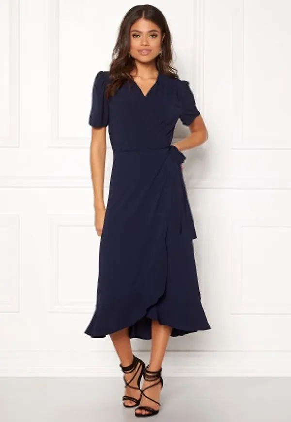 John Zack Short Sleeve Wrap Dress Navy M (UK12)