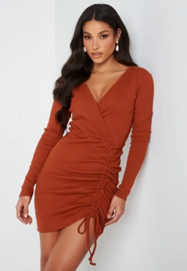 Trendyol Katie LS V-Neck Dress Tarcin/Cinamon S