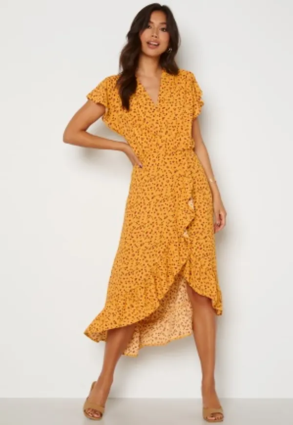 AX Paris Wrap Frill High Low Maxi Dress Yellow S (UK10)