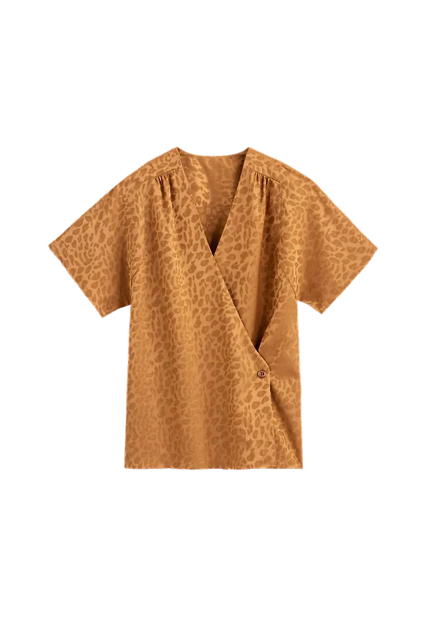 La Redoute - Blus med V-ringning och kort ärm - Brun