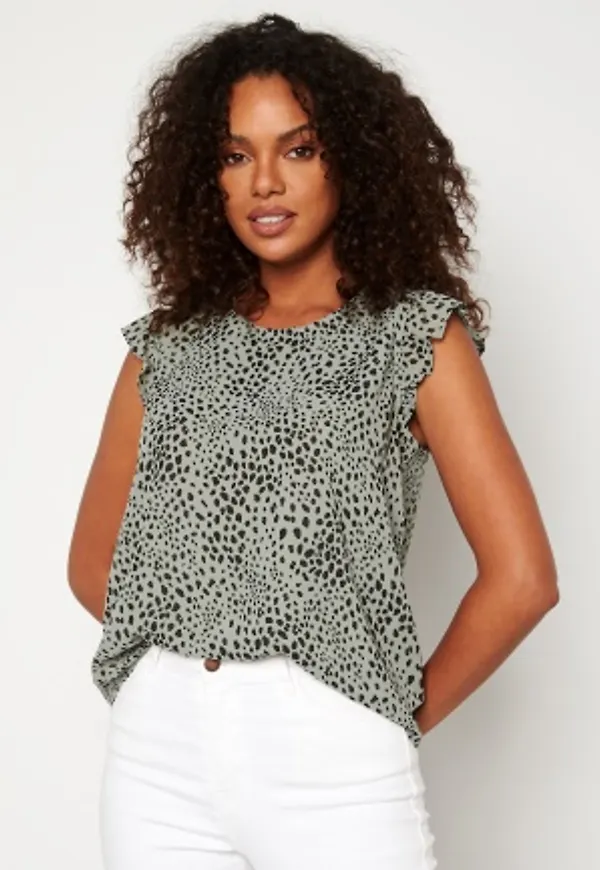 ONLY Ann Star S/L Frill Top Seagrass AOP: DOT LE S