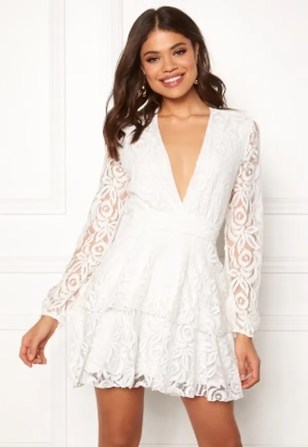 John Zack Lace Deep V Skater Dress White L (UK14)