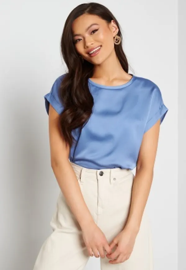 VILA Ellette S/S Satin Top English Manor 42