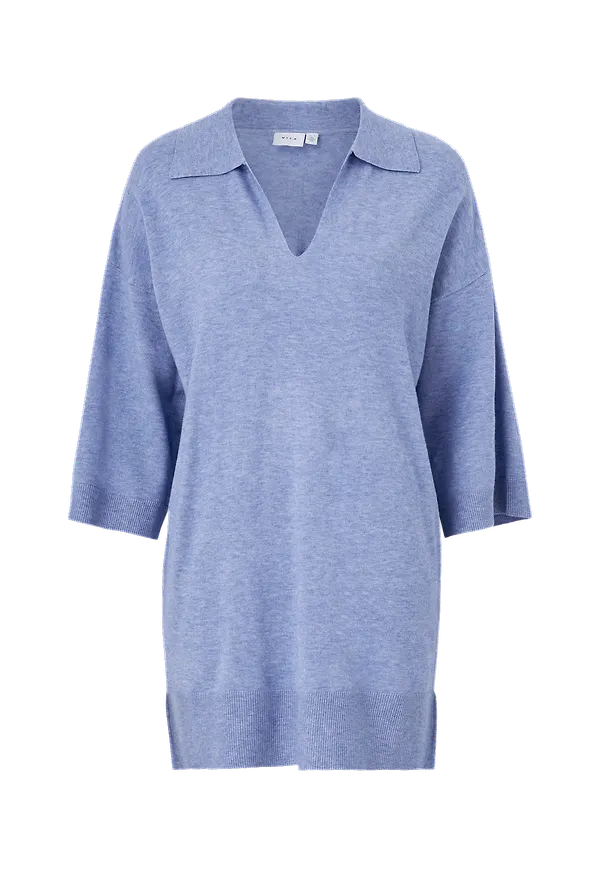 Vila - Tunika viElasta 3/4 Polo Collar Knit Tunic - Blå