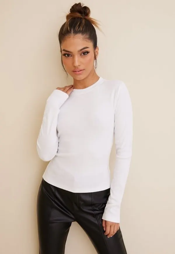 Missguided Long Sleeve Crew Neck Ribbed Top Långärmade toppar